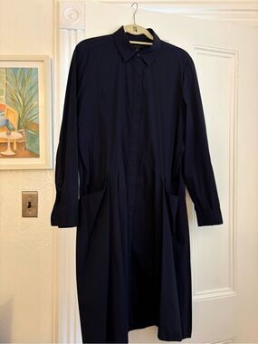 COS Navy Button-Front Midi Shirt Dress